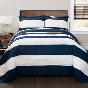 Lush Decor - Twin 2pc New Berlin Stripe Quilt & Sham Set Navy - Navy
